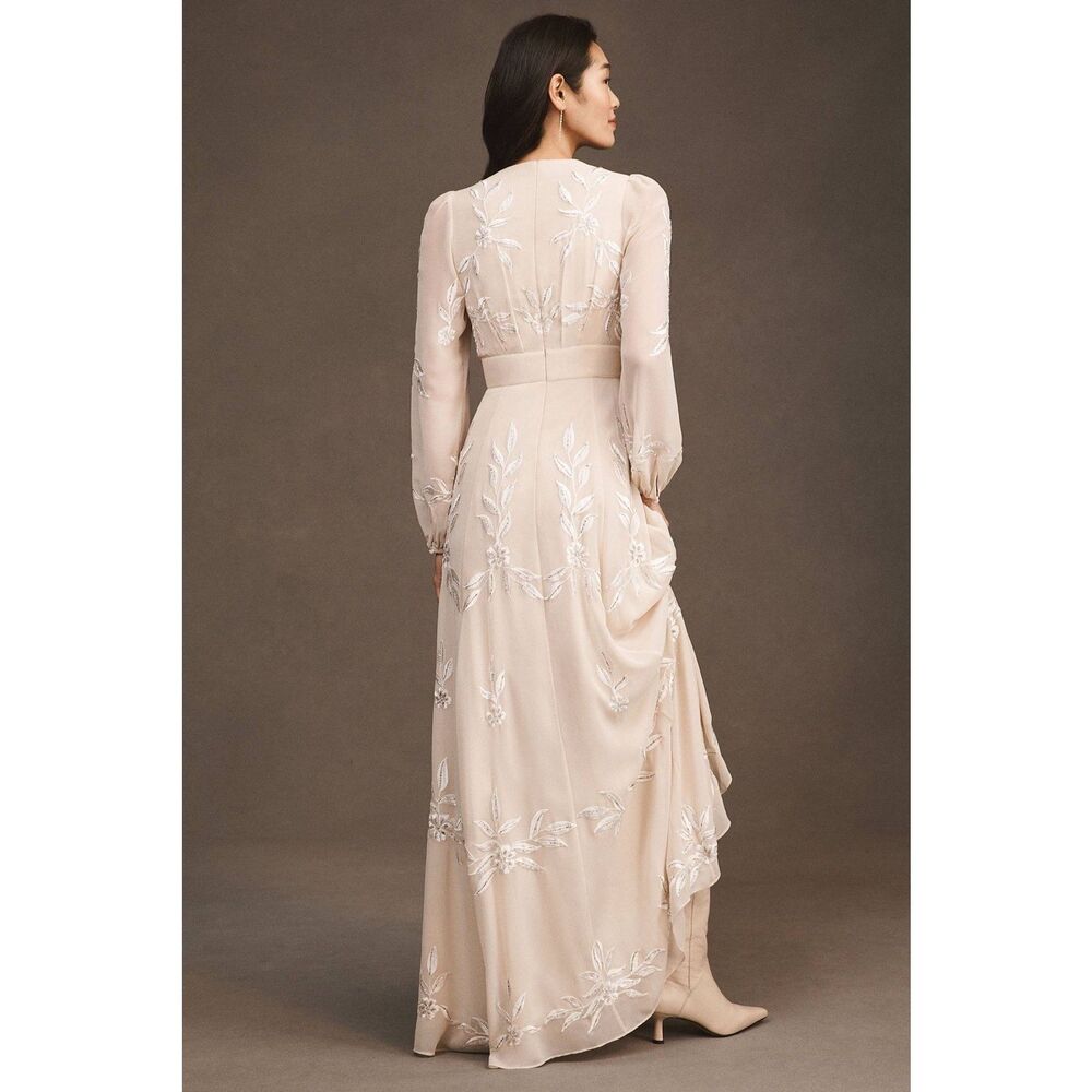 Anthropologie BHLDN Belize Embroidered A-Line Long-Sleeve V-Neck Gown - Picture 3 of 8